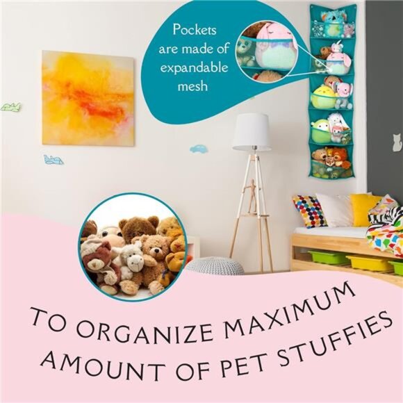 Corner Stuffed Animal Toy Storage Hanging Organizer | 5 Expandable Mesh Net - Picture 4 of 8